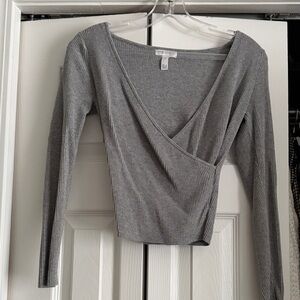 Leith Gray Ribbed Wrap Top